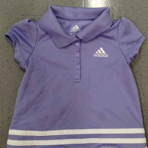Adidas Toddler Girl 2T  Purple Ruffle Polo Dress Short Sleeve Classic Preppy - Picture 4 of 9